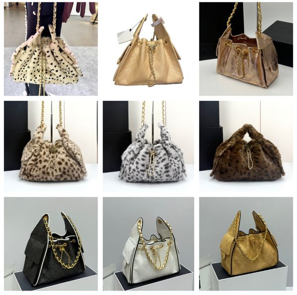HoBo Handbag Caviar Leather Shoulder Bag Super Quality Chain Bucket Bag With Side Pockets Drawstring Bag 31227 31282 34746